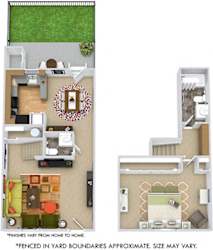 Ashland with Fenced-in Yard. 1 bedroom townhouse. Kitchen with bartop open to dinning room. 1 full bathroom + powder room. built in desk. Patio/balcony open to yard.