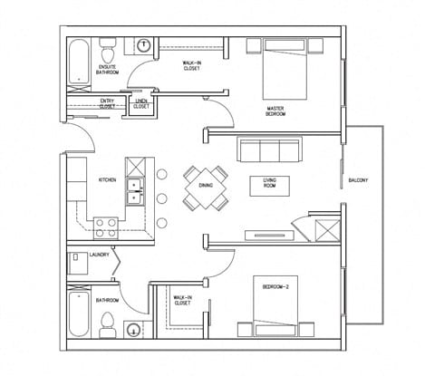 Floor Plan  A black and white image of a floor plan for a suite type B1.