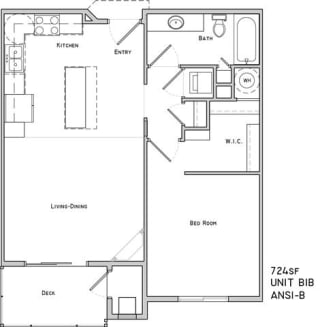 Bedford one bedroom one bathroom floor plan at The Flats at 84
