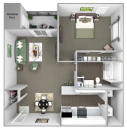 Hampshire Green Apartments - A2 (Hibernia) - 1 Bedroom - 1 bath - 3D
