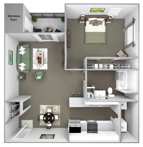 Hampshire Green Apartments - A2 (Hibernia) - 1 Bedroom - 1 bath - 3D