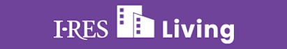 A purple circle with the words I-RES Living and a building graphic.