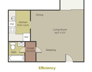 New Brookside Apartments Efficiency Floor Plan