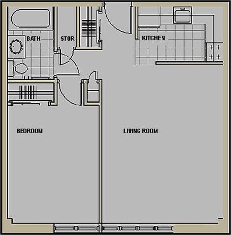Floor Plan  One bedroom, one bath floor plan