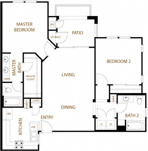 Santa Cruz - 2 Bedroom 2 Bath Floor Plan Layout - 1075 Square Feet at Sonoma at Mapleton, Murrieta, CA