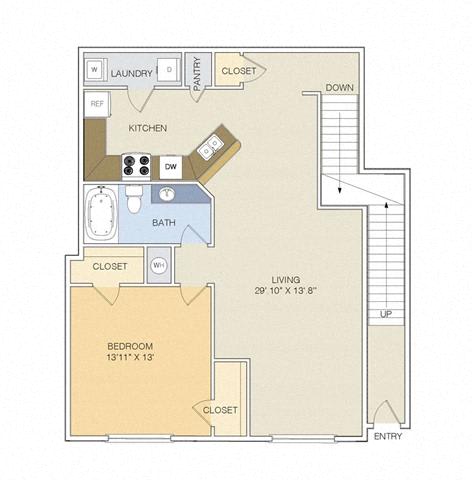A2 Upper Floorplan 1 Bedroom 1 Bath at Artesian on Westheimer, Houston, TX