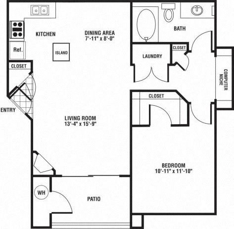 1 Bedroom 1 Bathroom Floor Plan 1 Bedroom 1 Bathroom Floor Plan at The Preserve at Rock Springs, Rock Springs