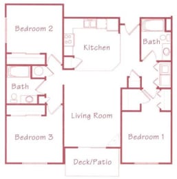 Floor Plan  Aspen three bedroom two bathroom Floorplan at Northridge Heights Apartments