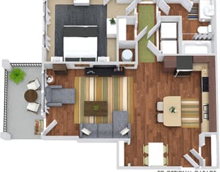 Davis 3D. 2 bedroom apartment. Kitchen with island open to living/dinning rooms. 2 full bathrooms. Walk-in closets. Patio/balcony.