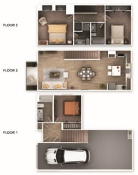 3 story, 3 bed 3 bath with garage
