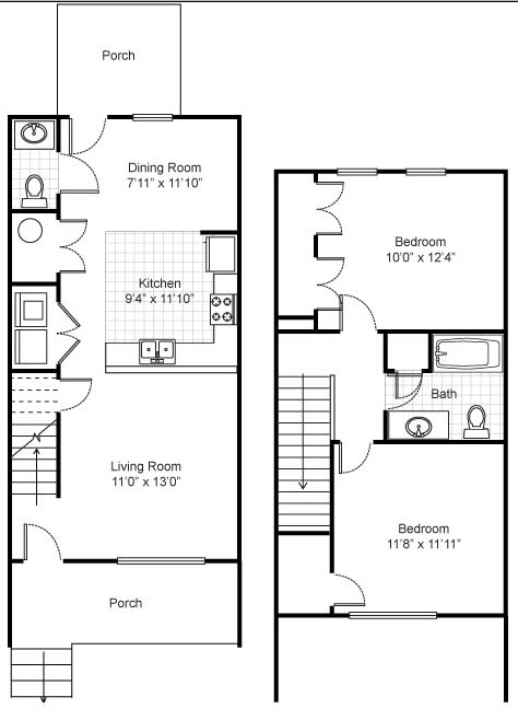 2 Bedroom 1.5 Bath Townhouse-2D Floorplan-Legends Park Apartments, Memphis, TN