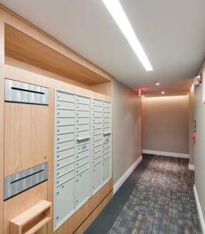 a row of lockers in a hallway