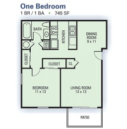 Floor Plan  One Bedroom/One Bathroom