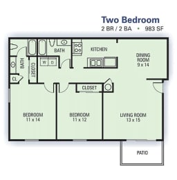 Floor Plan  Two Bedroom/Two Bathroom