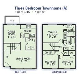 Floor Plan  Three Bedroom/ Two and a Half Bathroom