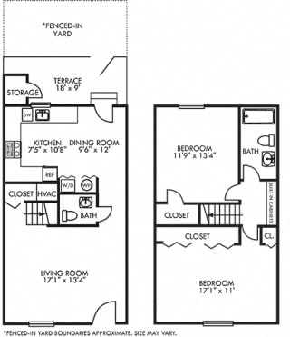 Biltmore with Fenced-in Yard Biltmore with Fenced-in Yard. 2 bedroom townhome. Kitchen ,living, and dinning rooms. 1 full bathroom + powder room. Patio/balcony open to yard.