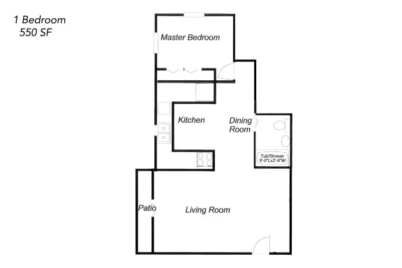 Floor Plan  Ell-Mar One Bedroom