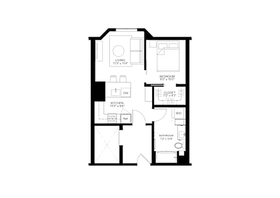 A floor plan of a two bedroom apartment.
