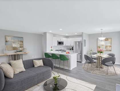 a living room with a couch and a table