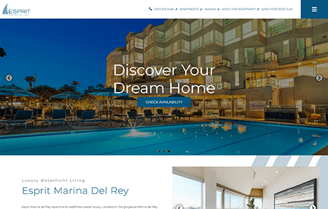 A webpage showcasing various amenities and features of a resort, including a pool, dining options, and pet-friendly policies.