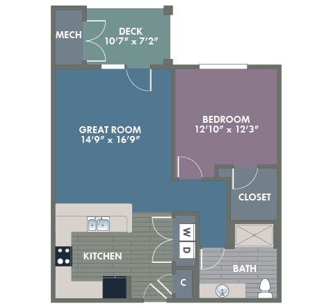 Birmingham 1 Bedroom 1 Bath Floor Plan at Abberly at Southpoint Apartment Homes by HHHunt, Virginia