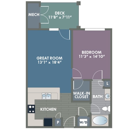 Columbia 1 Bedroom 1 Bath Floor Plan at Abberly at Southpoint Apartment Homes by HHHunt, Fredericksburg, VA, 22407