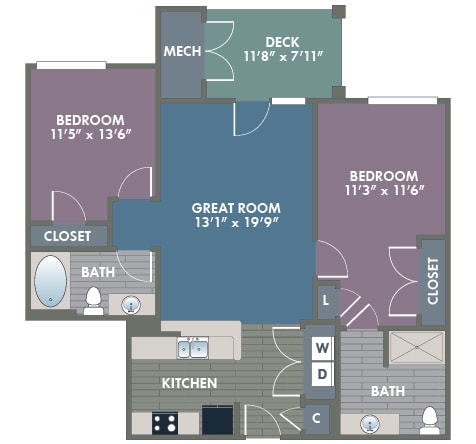 Nashville 2 Bedroom 2 Bath Floor Plan at Abberly at Southpoint Apartment Homes by HHHunt, Fredericksburg, VA, 22407
