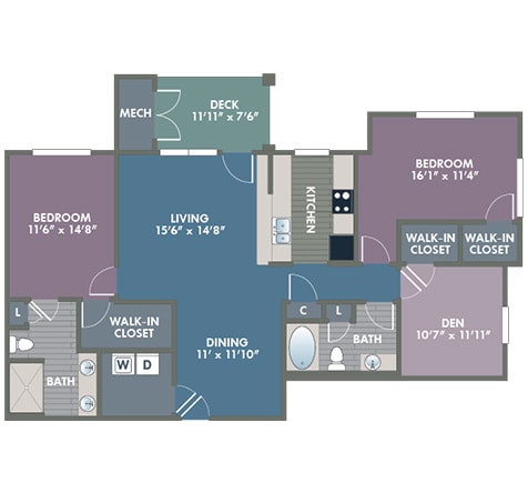 Savannah 2 Bedroom 2 Bath Floor Plan at Abberly at Southpoint Apartment Homes by HHHunt, Virginia, 22407