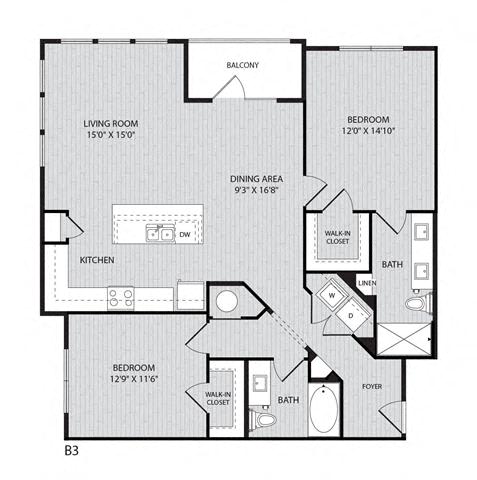 Floor Plan  1280 Square-Foot B3 FloorPlan at Paxton Cool Springs, Tennessee