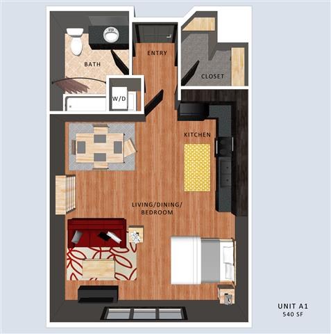 Fillmore studio floor plan at Villas of Omaha at Butler Ridge