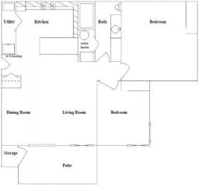 2 Bed 1 Bath Floor Plan at Columbia Village, Boise, ID, 83716