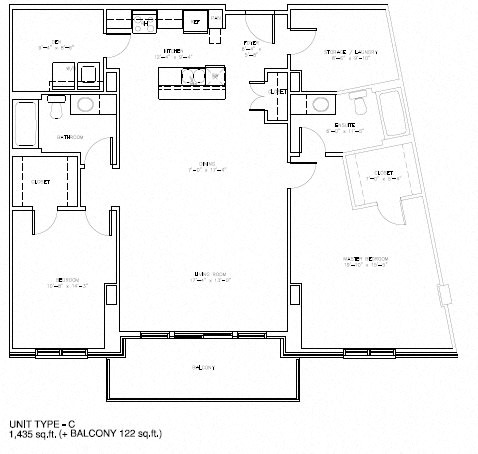 Floor plan of a 2 bed, 2 bath apartment at Amesbury Gate in Bedford, NS