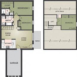  Floor Plan 3-Bedroom, 2-Bath