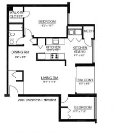  Floor Plan A2  1 Bed 1 Bath and Den