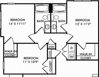 The Joplin. 3 bedroom apartment. Kitchen with island open to living/dinning rooms. 2 full bathrooms. Walk-in closets. Patio/balcony.