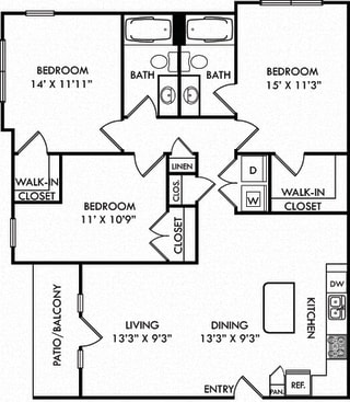 The Joplin. 3 bedroom apartment. Kitchen with island open to living/dinning rooms. 2 full bathrooms. Walk-in closets. Patio/balcony.