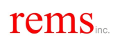 a red and white logo with the word gems