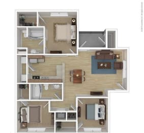 Three Bedroom Floor Plan at Las Villas De Leon Apartments, San Antonio, TX, 78227