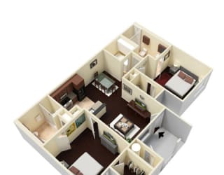 2 Bed - 2 Bath |1107 sq ft 2x2 C floorplan