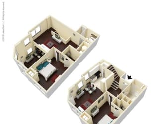 2 Bed, 2 Bath, 1436 sq. ft. TH3