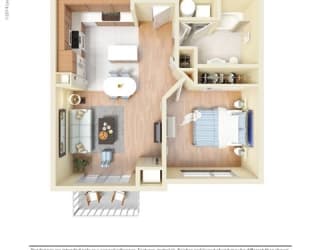 1 Bed - 1 Bath, 724 square feet A2 floor plan
