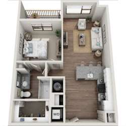 1 bed 1 bath Glasgow Floor Plan at Berewick Pointe Apartments, Charlotte, 28278