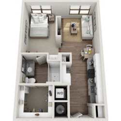1 bed 1 bath Hamilton Studio Floor Plan at Berewick Pointe Apartments, Charlotte, NC