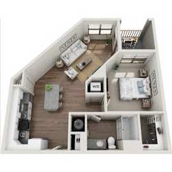 1 bedroom 1 bath floorplan with balcony at Berewick Pointe Apartments, Charlotte
