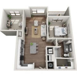 1 bed 1 bath Kirkwall Floor Plan at Berewick Pointe Apartments, North Carolina, 28278