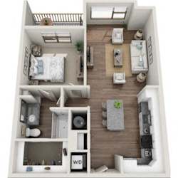 1 bed 1 bath Livinston Floor Plan at Berewick Pointe Apartments, Charlotte