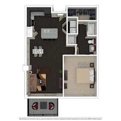 1 Bed 1 Bath 758 -to 960 SQ.FT. floor plan