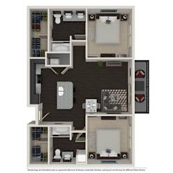 2 Bed 2 Bath 1003 -to 1221 SQ.FT. floor plan