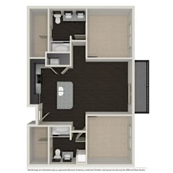2 Bed 2 Bath 1003 -to 1221 SQ.FT. floor plan