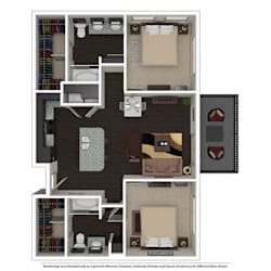 2 Bed 2 Bath 1003 -to 1221 SQ.FT. floor plan